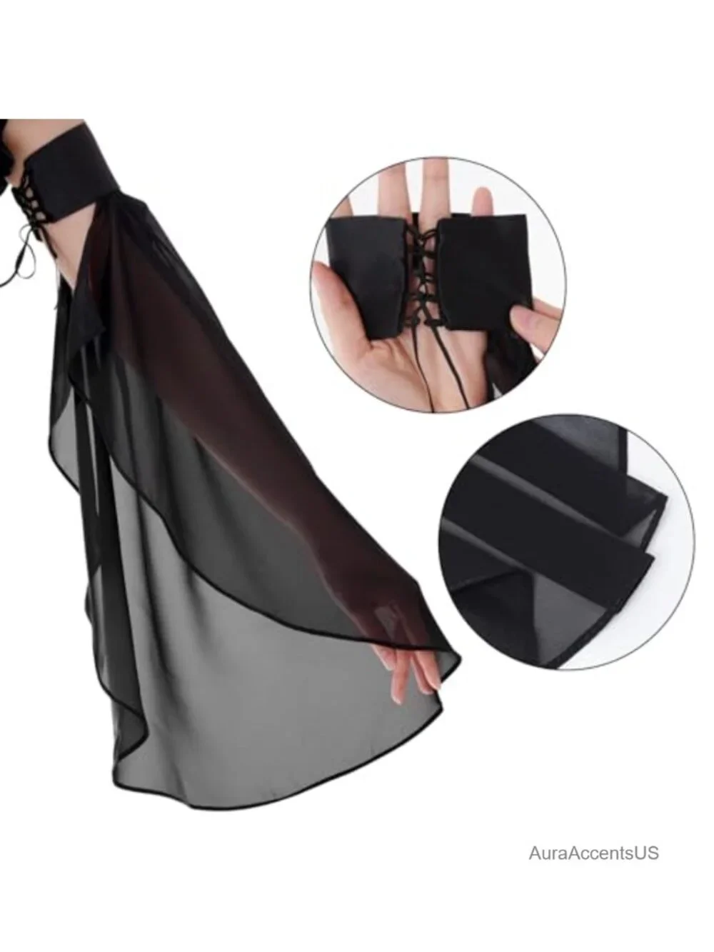 Elegant Victorian Chiffon Gloves Women Detachable Bell Sleeves Long Tulle